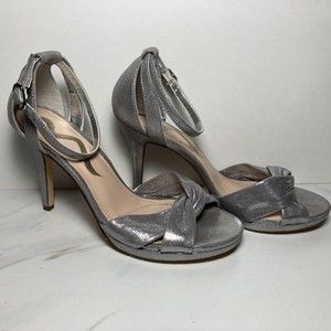 Women's High Heels  Silver Dress Strappy Sandal with Leather Sole  Size 7